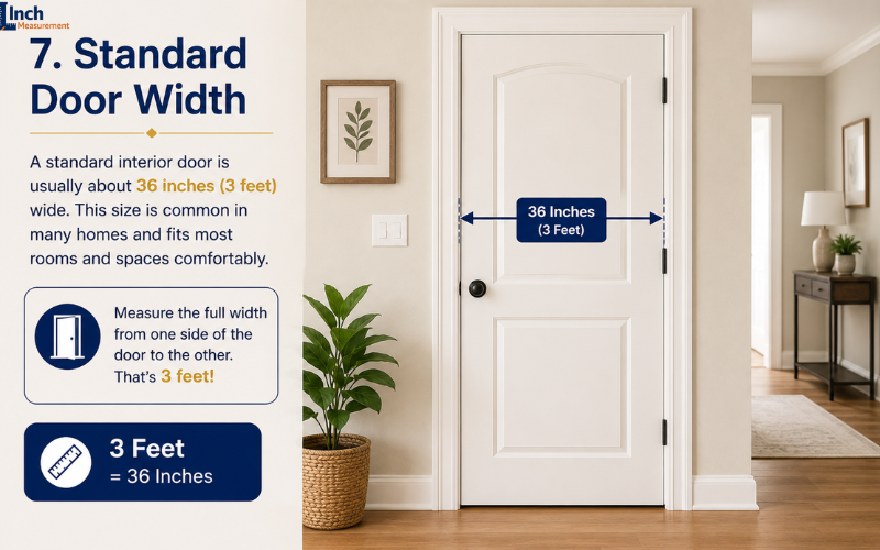 Standard interior door measuring 3 feet wide