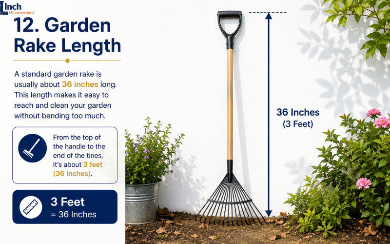 Garden rake measuring 3 feet 36 inches long