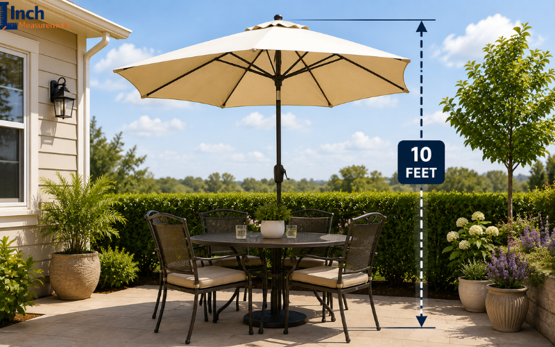 Patio umbrella measuring 10 feet in height