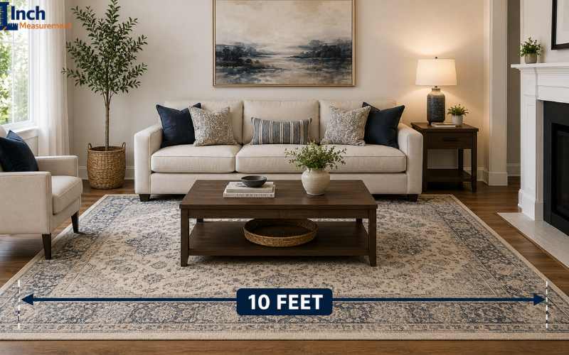 Large area rug measuring 10 feet long