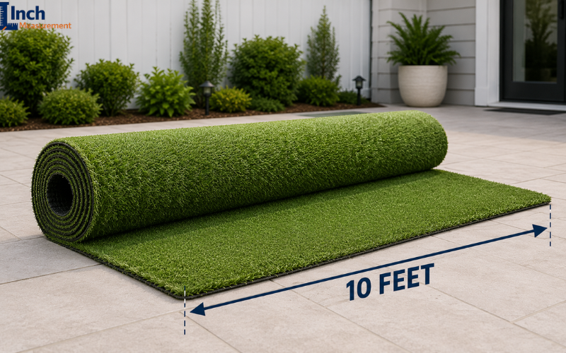 Roll of artificial turf measuring 10 feet in length