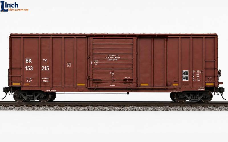 Railroad boxcar about 60 feet long