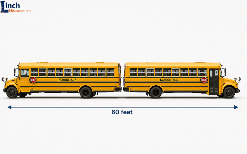 Two school buses parked end to end measuring 60 feet