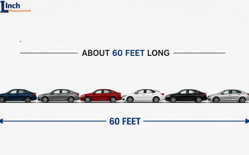 Six mid-size cars parked end to end measuring 60 feet