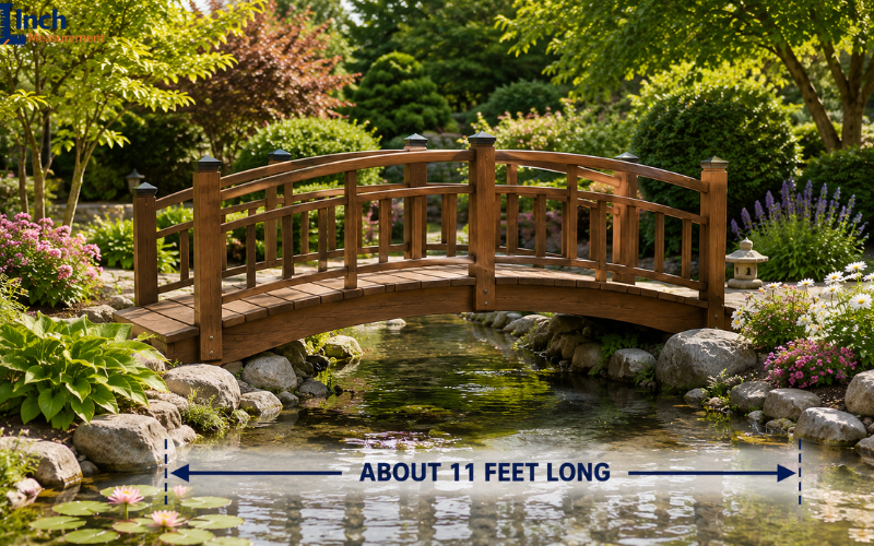 Decorative garden bridge about 11 feet long
