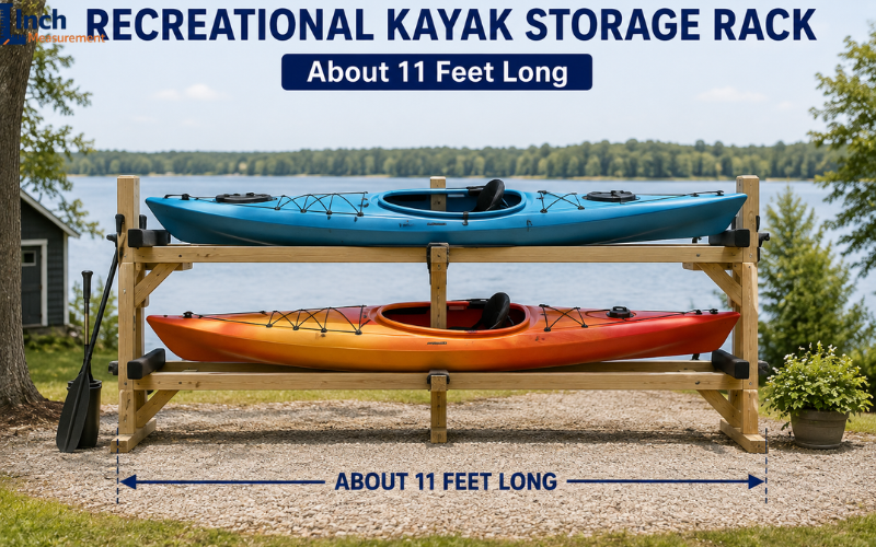 Recreational kayak storage rack about 11 feet long