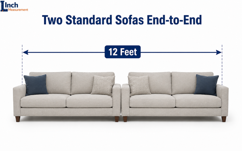 Two standard sofas end to end measuring 12 feet