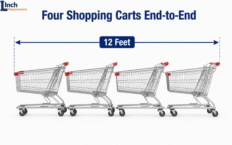 Four shopping carts end to end measuring 12 feet